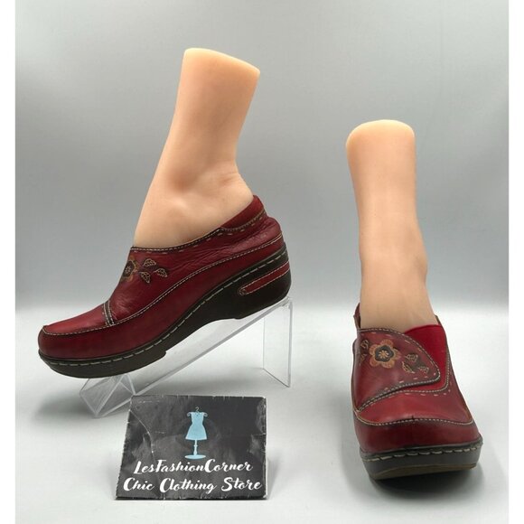 Spring Step L'artiste Women's Red Leather Burbank Slip-On Clogs Sz 7.5 (38) 3113 - Picture 1 of 16